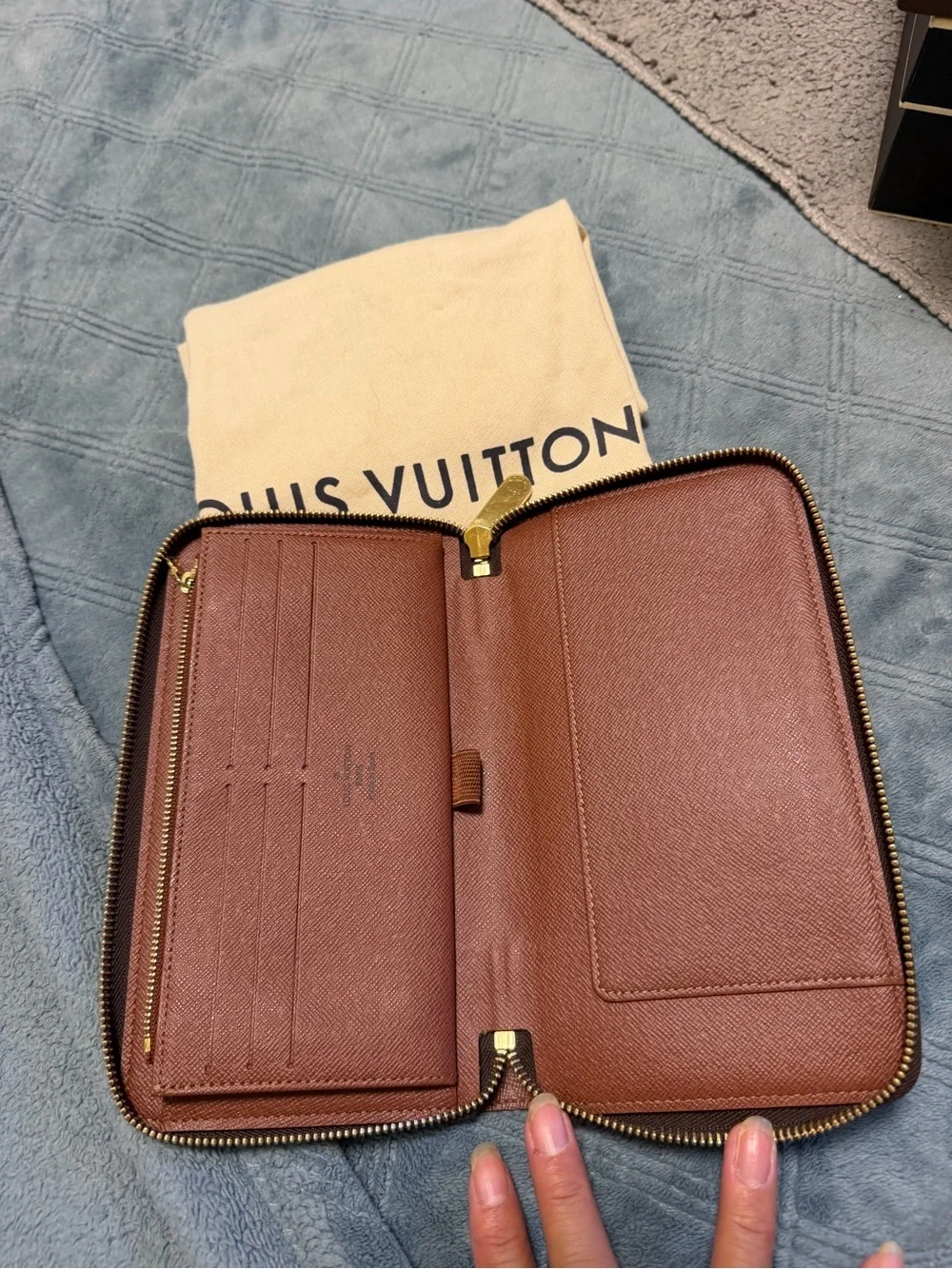 Louis Vuitton Monogram Zip Wallet in Brown and Gold Accents
